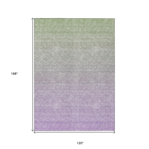 10' X 14' Artichoke Green And Lavender Ombre Washable Indoor Outdoor Area Rug