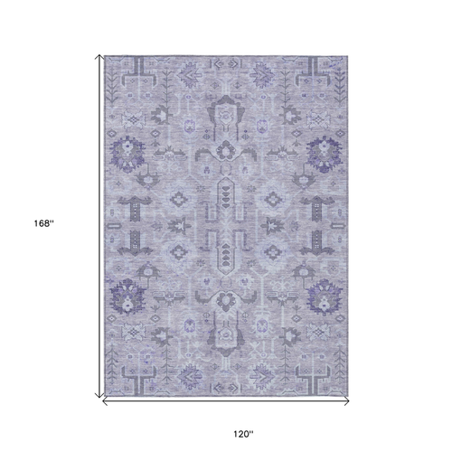 10' X 14' Lavender Purple And Gray Oriental Washable Indoor Outdoor Area Rug