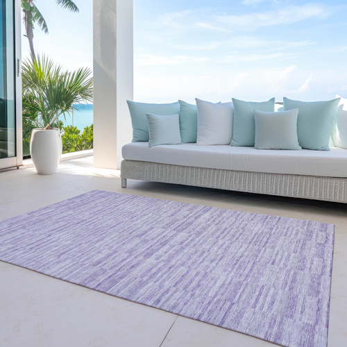 9' X 12' Plum And Purple Striped Washable Indoor Outdoor Area Rug