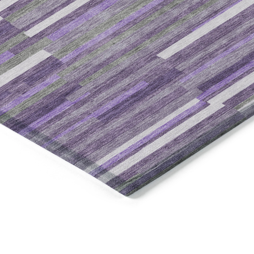 9' X 12' Purple And Gray Striped Washable Indoor Outdoor Area Rug