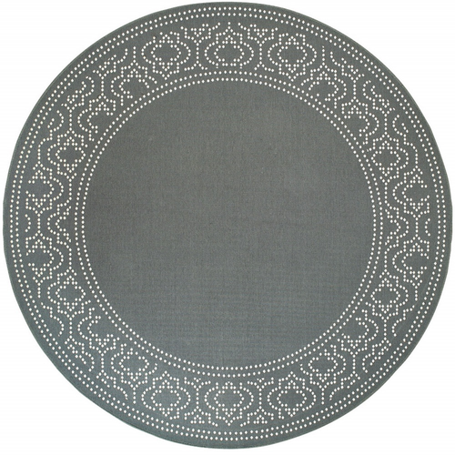 8' X 8' Gray and Ivory Round Stain Resistant Indoor Outdoor Area Rug