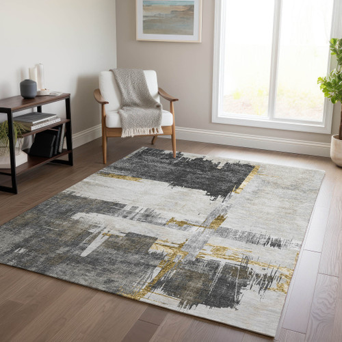 10' X 14' Gray And Tan Abstract Washable Indoor Outdoor Area Rug