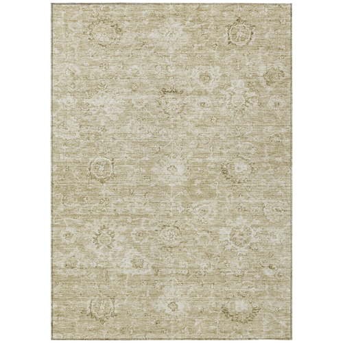 9' X 12' Beige And Brown Damask Washable Indoor Outdoor Area Rug