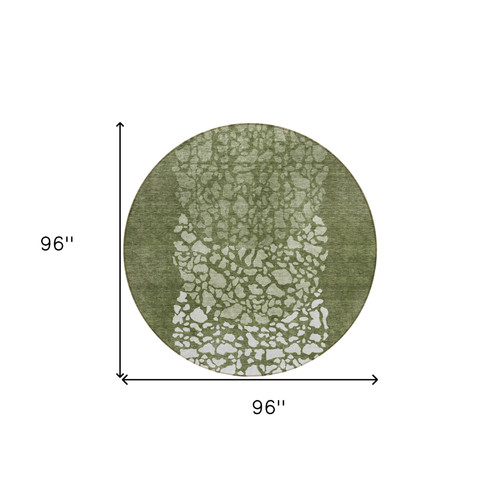 8' Olive Green And Artichoke Green Round Abstract Washable Indoor Outdoor Area Rug