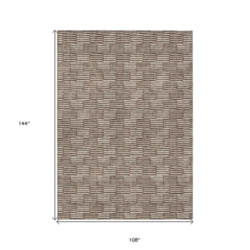 9' X 12' Brown And Beige Geometric Washable Indoor Outdoor Area Rug