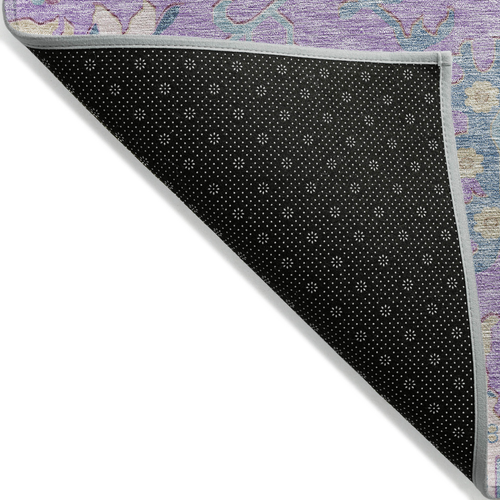 8' X 10' Purple Ivory And Denim Blue Floral Washable Indoor Outdoor Area Rug