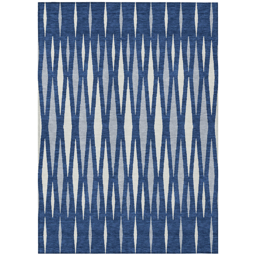 9' X 12' Navy Blue Gray And Ivory Geometric Washable Indoor Outdoor Area Rug