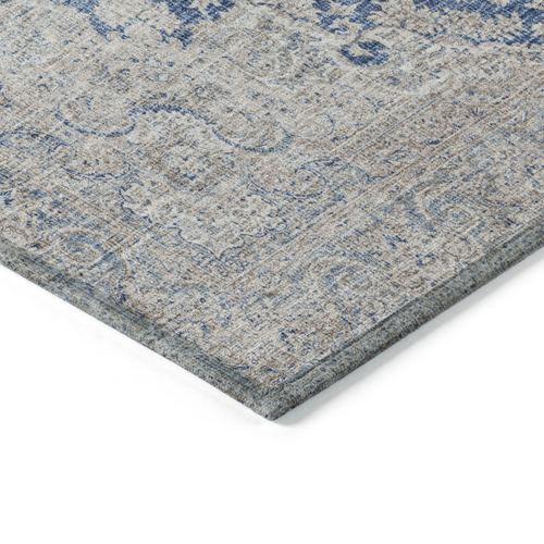 8' X 10' Navy Blue And Ivory Oriental Washable Indoor Outdoor Area Rug