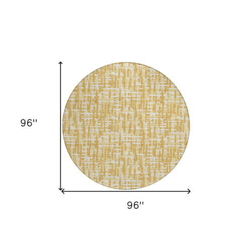 8' Gold Brown And Beige Round Abstract Washable Indoor Outdoor Area Rug