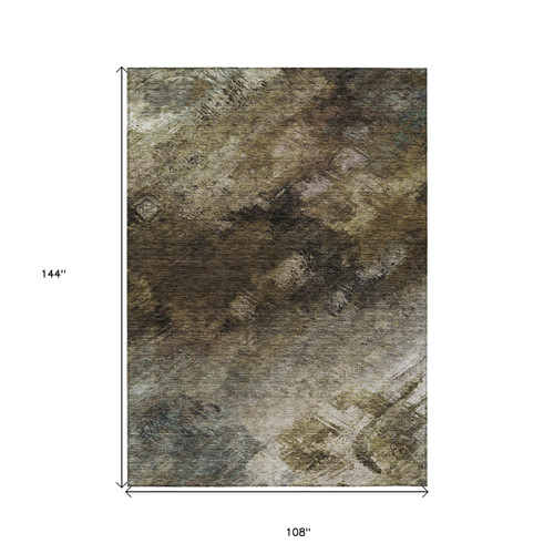 9' X 12' Chocolate Brown And Beige Abstract Washable Indoor Outdoor Area Rug