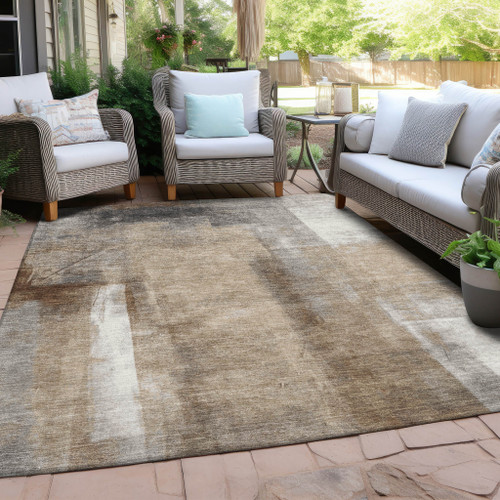 9' X 12' Beige And Ivory Abstract Washable Indoor Outdoor Area Rug - Beige, Ivory