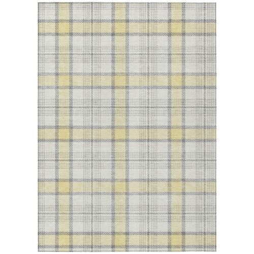 8' X 10' Yellow And Gray Plaid Washable Indoor Outdoor Area Rug