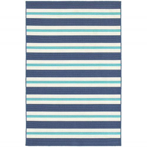 Homeroots Geometric Outdoor Blue Stain Resistant Indoor Outdoor Area Rug 9' x 13'