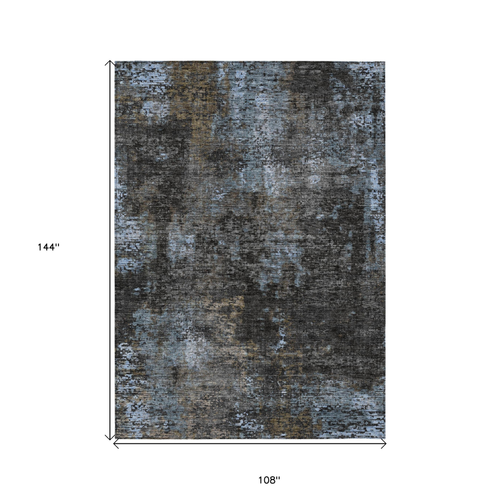 9' X 12' Graphite Charcoal And Silver Abstract Washable Indoor Outdoor Area Rug