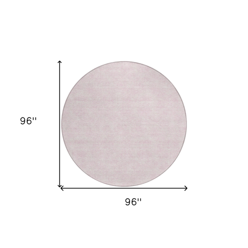 8' Pink And Ivory Round Geometric Washable Indoor Outdoor Area Rug