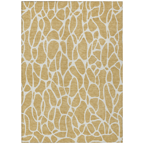 10' X 14' Gold And Ivory Geometric Washable Indoor Outdoor Area Rug