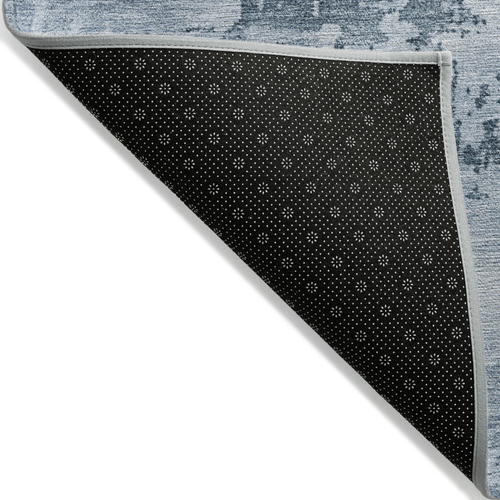 8' Denim Blue And Silver Round Abstract Washable Indoor Outdoor Area Rug