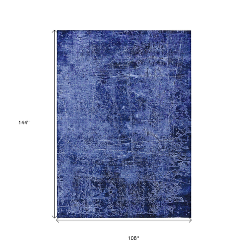 9' X 12' Navy Blue Abstract Washable Non Skid Indoor Outdoor Area Rug