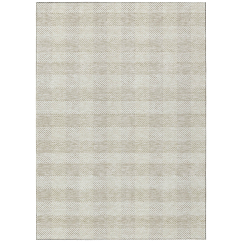 8' X 10' Ivory And Beige Plaid Washable Indoor Outdoor Area Rug