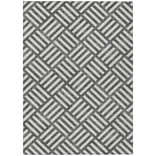 10' X 14' Black And Ivory Geometric Washable Indoor Outdoor Area Rug