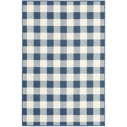 Homeroots Outdoor 4' x 6' Blue Geometric Stain Resistant Indoor Outdoor Area Rug