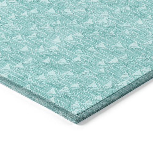 8' Round Turquoise Round Geometric Washable Non Skid Indoor Outdoor Area Rug