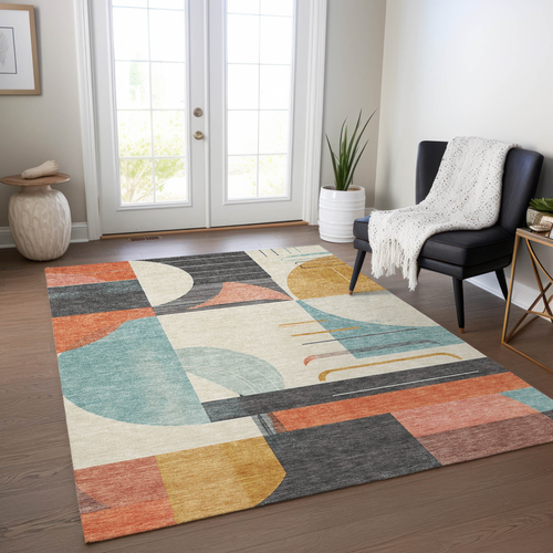 10' X 14' Gray Gold And Salmon Geometric Washable Indoor Outdoor Area Rug