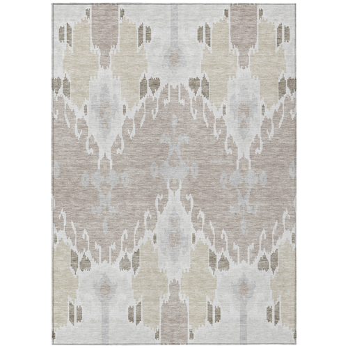 8' X 10' Ivory Beige And Taupe Ikat Washable Indoor Outdoor Area Rug