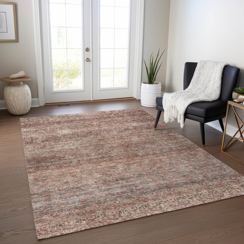 8' X 10' Coral And Black Striped Washable Indoor Outdoor Area Rug