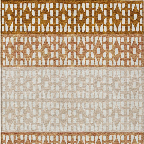 10' X 14' Orange Beige And Ivory Geometric Washable Indoor Outdoor Area Rug