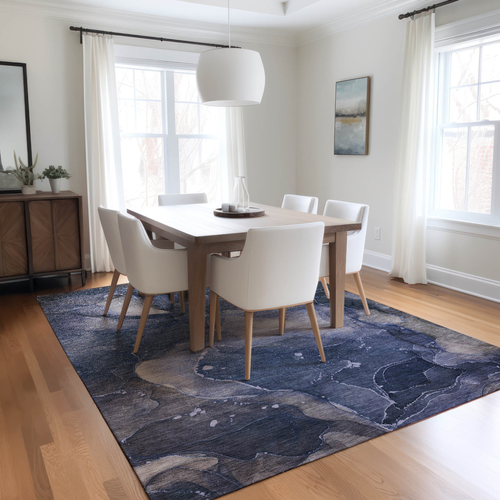 9' X 12' Blue Abstract Washable Non Skid Indoor Outdoor Area Rug