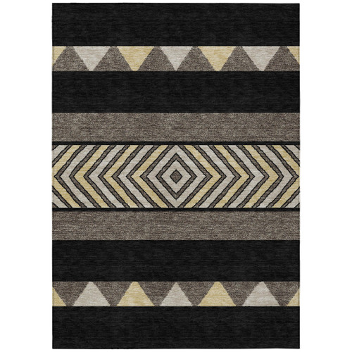 10' X 14' Black Ivory And Wheat Southwestern Washable Indoor Outdoor Area Rug