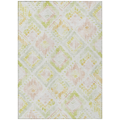 10' X 14' Pink Green And Beige Geometric Washable Indoor Outdoor Area Rug