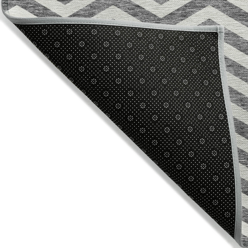 9' X 12' Gray And Ivory Chevron Washable Indoor Outdoor Area Rug