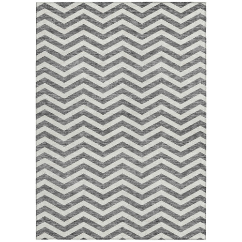 9' X 12' Gray And Ivory Chevron Washable Indoor Outdoor Area Rug