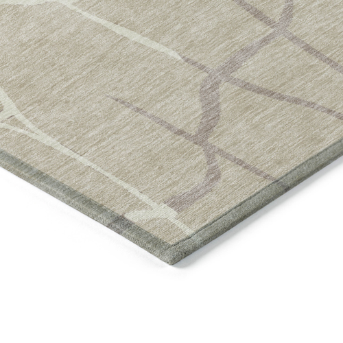 8' Beige And Tan Round Abstract Washable Indoor Outdoor Area Rug
