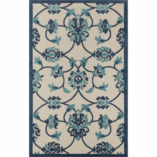 8' X 10' Blue Floral Non Skid Indoor Outdoor Area Rug