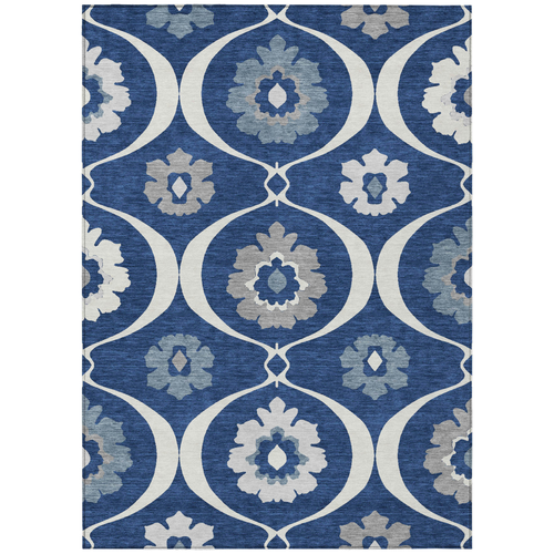8' X 10' Navy Blue And Ivory Medallion Washable Indoor Outdoor Area Rug