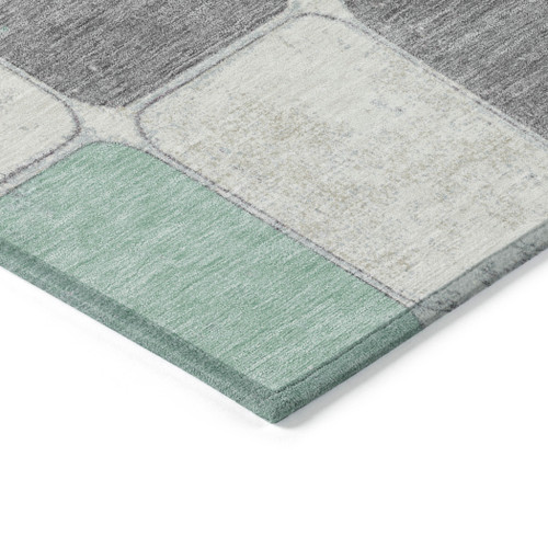 8' Mint Green And Gray Round Geometric Washable Indoor Outdoor Area Rug