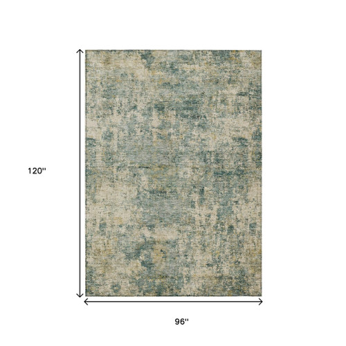 8' X 10' Artichoke Green And Teal Blue Abstract Washable Indoor Outdoor Area Rug
