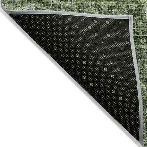 8' X 10' Olive Green And Gray Patchwork Washable Indoor Outdoor Area Rug