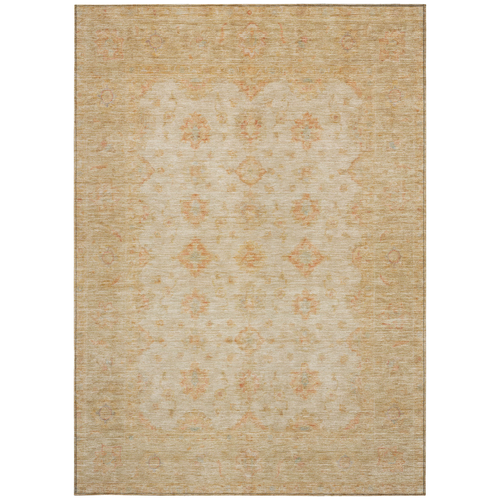 9' X 12' Beige And Rust Floral Medallion Washable Indoor Outdoor Area Rug