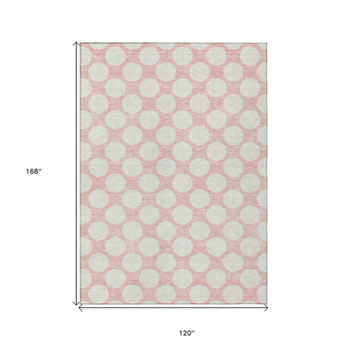 10' X 14' Pink And Gray Polka Dot Washable Indoor Outdoor Area Rug