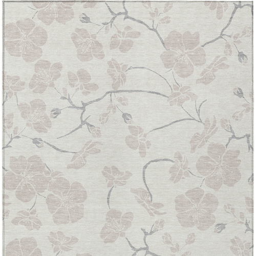 10' X 14' Ivory And Gray Floral Washable Indoor Outdoor Area Rug