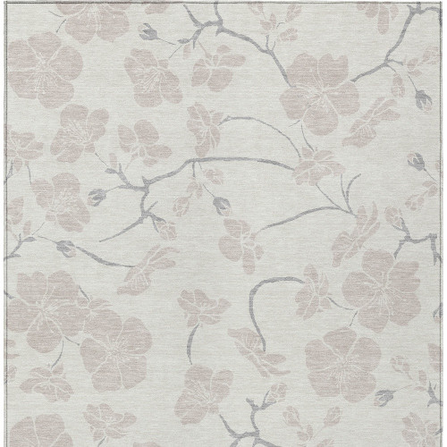 10' X 14' Ivory And Gray Floral Washable Indoor Outdoor Area Rug - Ivory, Gray