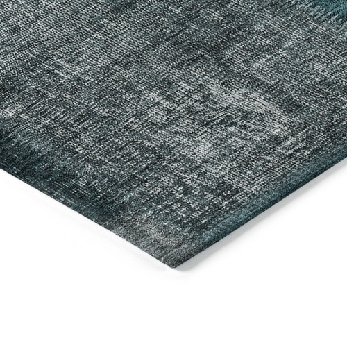 10' X 14' Teal Blue Aqua And Charcoal Patchwork Washable Indoor Outdoor Area Rug