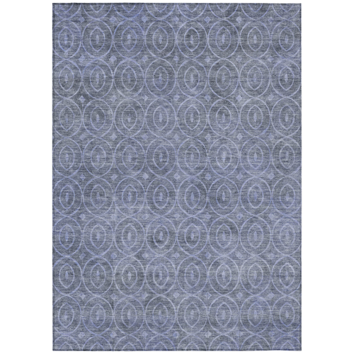 9' X 12' Denim Blue Geometric Washable Indoor Outdoor Area Rug