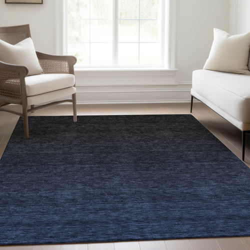 9' X 12' Navy Blue And Charcoal Abstract Washable Indoor Outdoor Area Rug