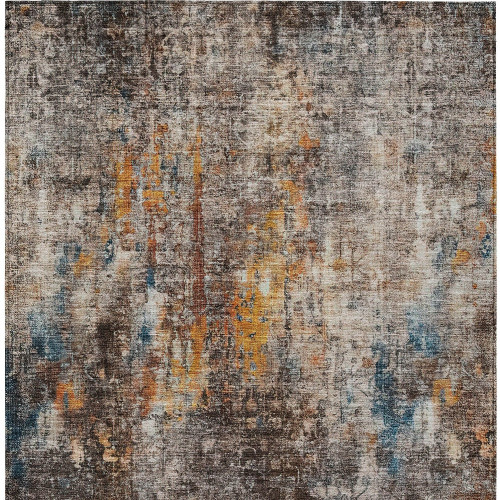 10' X 14' Taupe Chocolate And Copper Abstract Washable Indoor Outdoor Area Rug