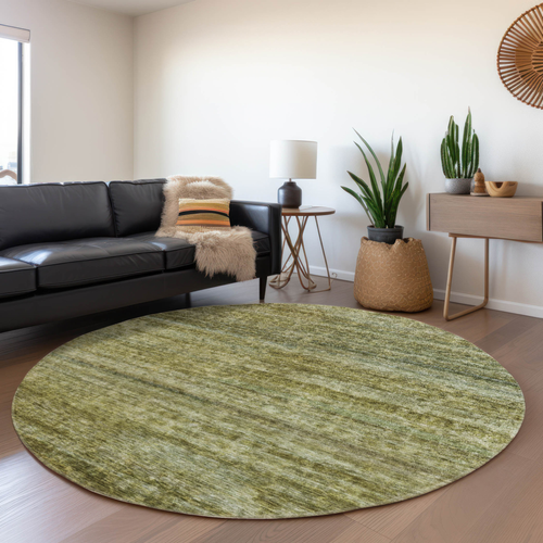 8' Olive Green And Brown Round Striped Washable Indoor Outdoor Area Rug